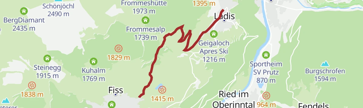 Route map: Ladis über Falterjöchl nach Fiss